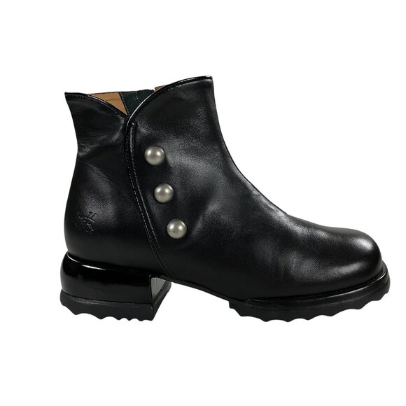 John Fluevog Unity Penney Ankle Boots With Buttons Womens Size 8 Black Leather - Picture 1 of 12